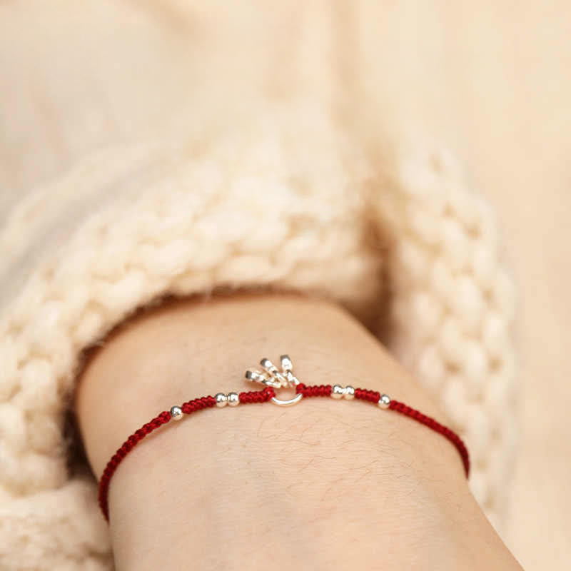 Buddha Stones Handgefertigtes Armband/Fußkettchen aus 925er Sterlingsilber mit Kupfermünzen-Design – Schutz und Stärke, ultradünn - Dunkelrotes Armband (Handgelenkumfang 14-18 cm) - image 9