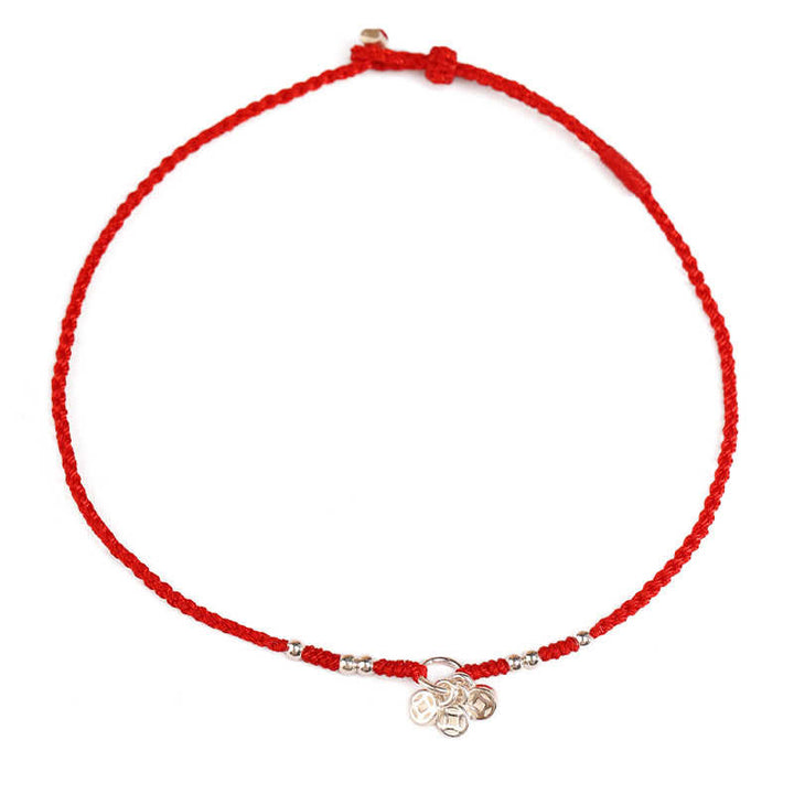 Buddha Stones Handgefertigtes Armband/Fußkettchen aus 925er Sterlingsilber mit Kupfermünzen-Design – Schutz und Stärke, ultradünn - image 3