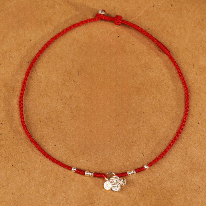 Buddha Stones Handgefertigtes Armband/Fußkettchen aus 925er Sterlingsilber mit Kupfermünzen-Design – Schutz und Stärke, ultradünn - Rotes Armband (Handgelenkumfang 14-18 cm) - image 7