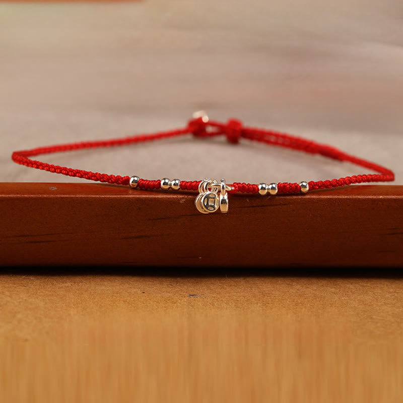 Buddha Stones Handgefertigtes Armband/Fußkettchen aus 925er Sterlingsilber mit Kupfermünzen-Design – Schutz und Stärke, ultradünn - image 2