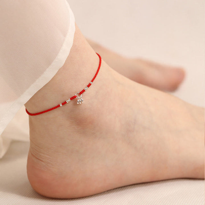 Buddha Stones Handgefertigtes Armband/Fußkettchen aus 925er Sterlingsilber mit Kupfermünzen-Design – Schutz und Stärke, ultradünn - Rotes Fußkettchen (Fußkettchenumfang 19-23 cm) - image 0