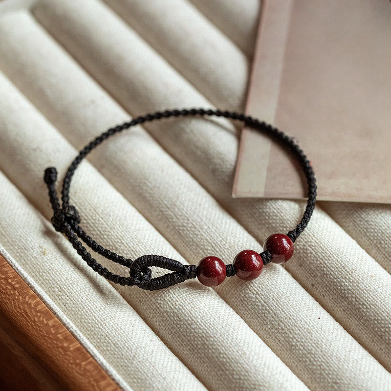 Buddha Stones Handgefertigtes Armband aus geflochtenem Seil mit Zinnoberperlen und dem Spruch „Ruhe und Segen“. - Schwarzes Seil (Handgelenkumfang 16-18 cm) - image 9