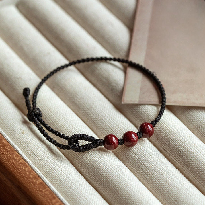 Buddha Stones Handgefertigtes Armband aus geflochtenem Seil mit Zinnoberperlen und dem Spruch „Ruhe und Segen“. - Schwarzes Seil (Handgelenkumfang 16-18 cm) - image 9