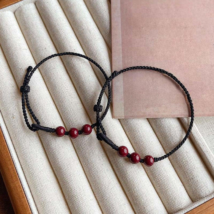 Buddha Stones Handgefertigtes Armband aus geflochtenem Seil mit Zinnoberperlen und dem Spruch „Ruhe und Segen“. - image 11