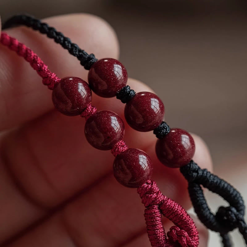 Buddha Stones Handgefertigtes Armband aus geflochtenem Seil mit Zinnoberperlen und dem Spruch „Ruhe und Segen“. - image 14