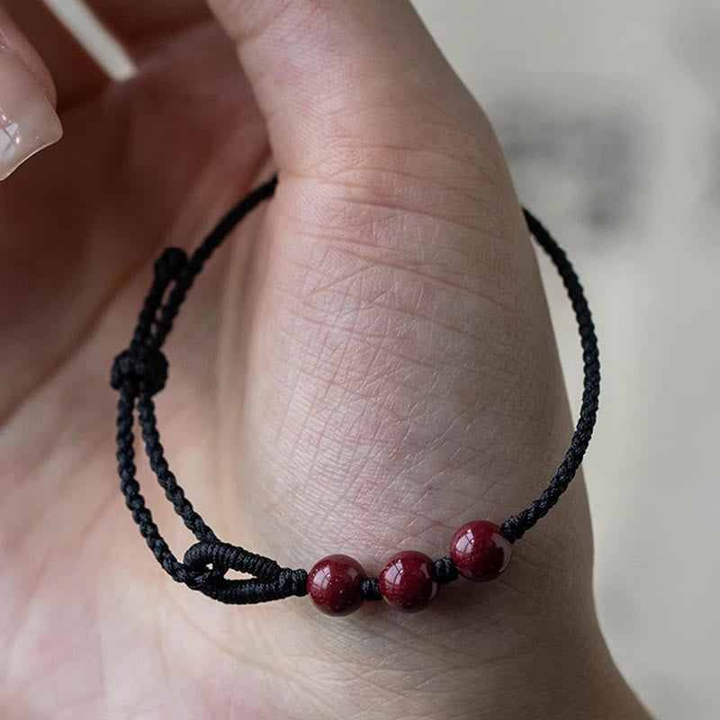 Buddha Stones Handgefertigtes Armband aus geflochtenem Seil mit Zinnoberperlen und dem Spruch „Ruhe und Segen“. - image 10