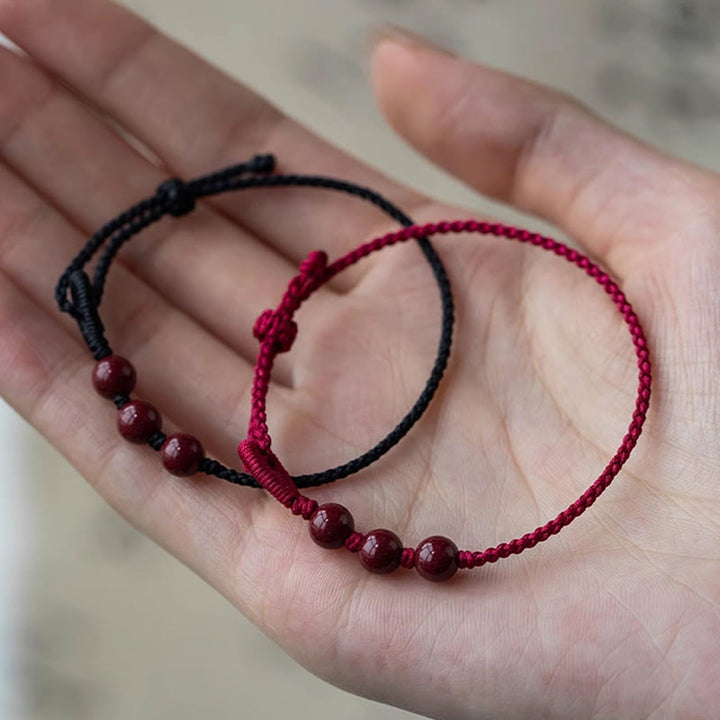 Buddha Stones Handgefertigtes Armband aus geflochtenem Seil mit Zinnoberperlen und dem Spruch „Ruhe und Segen“. - image 15