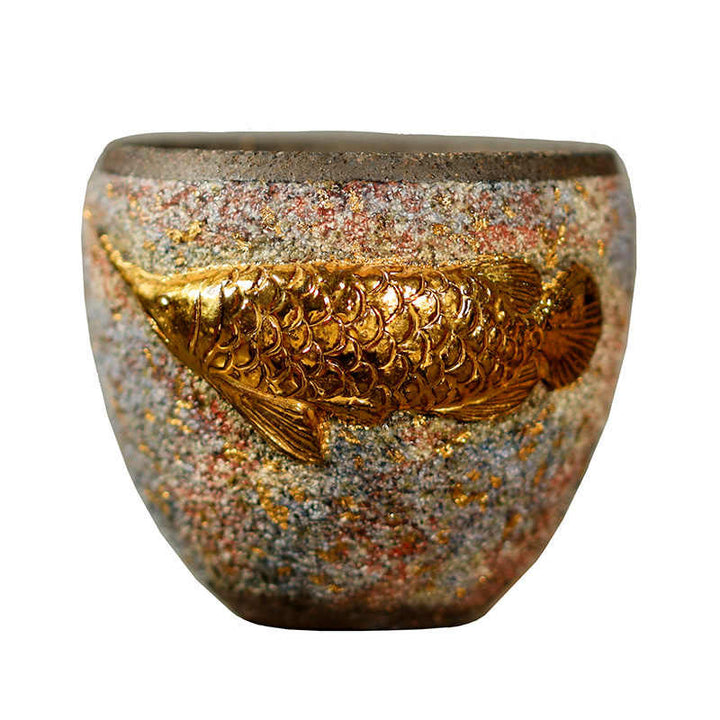 Buddha Stones Goldene Arowana Koi Fisch Keramik-Teetasse Kung Fu Teetasse - image 9