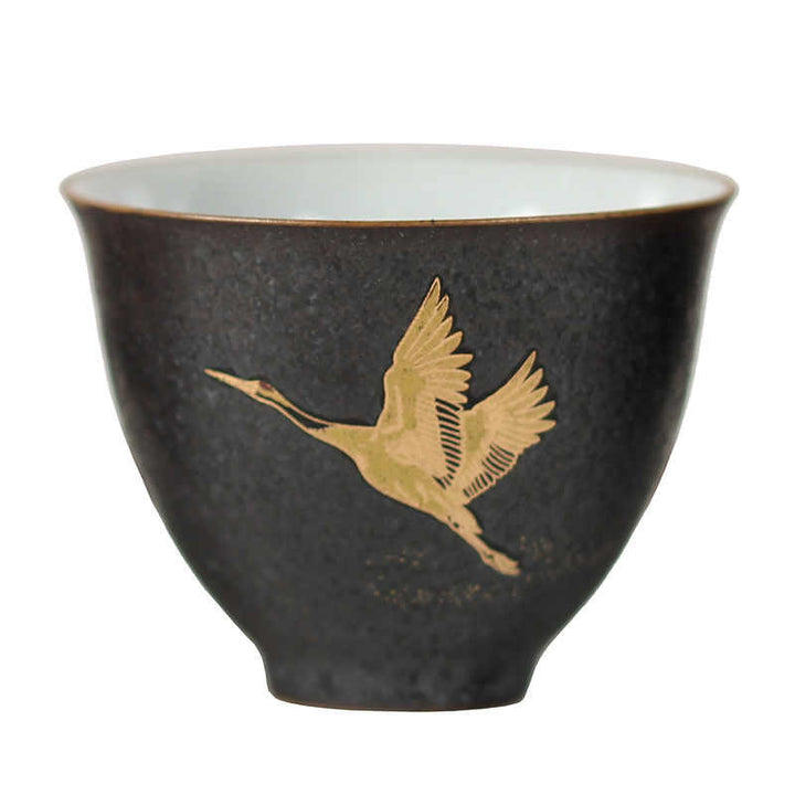 Buddha Stones Kleine handbemalte Keramik-Teetasse mit goldenem Kranichmotiv, Kung-Fu-Teetasse, 40 ml - image 4