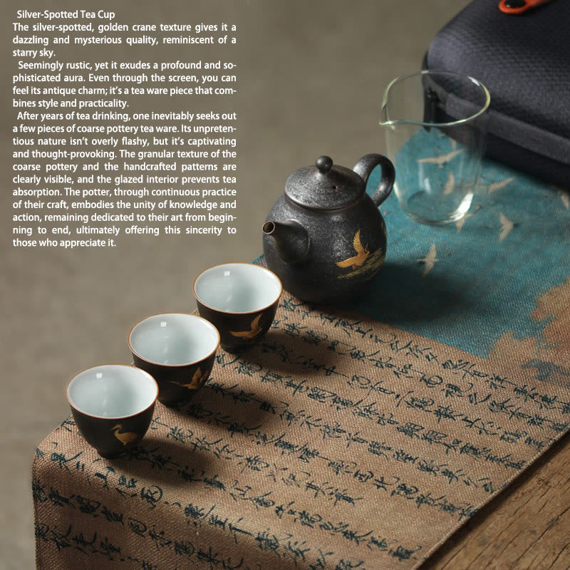 Buddha Stones Kleine handbemalte Keramik-Teetasse mit goldenem Kranichmotiv, Kung-Fu-Teetasse, 40 ml - image 12