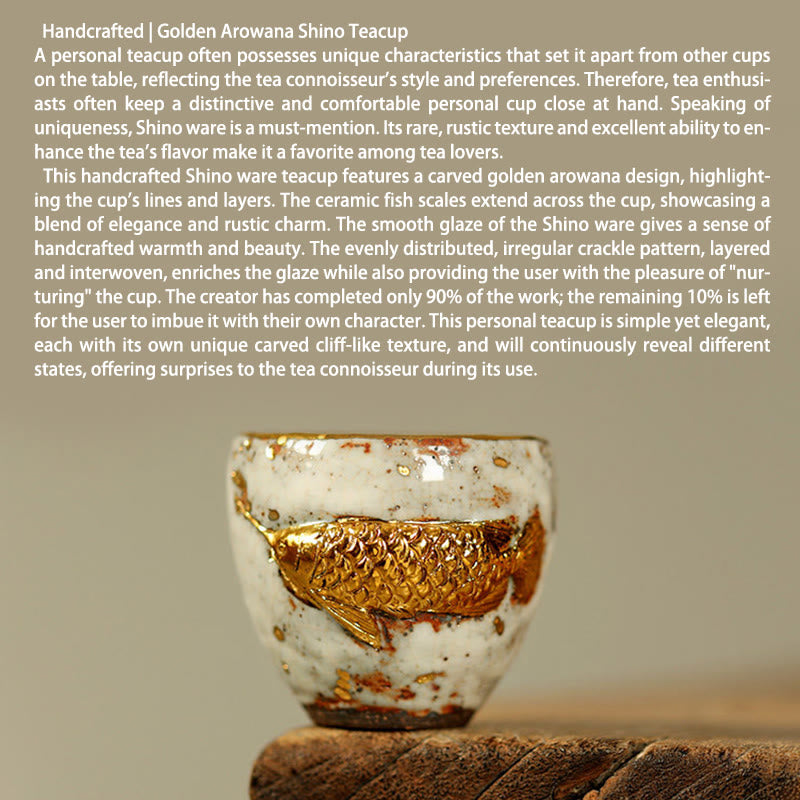 Buddha Stones Handgefertigte Teetasse aus Keramik mit goldenem Arowana-Koi-Fischmotiv, Kung-Fu-Teetasse/Teekanne - image 2