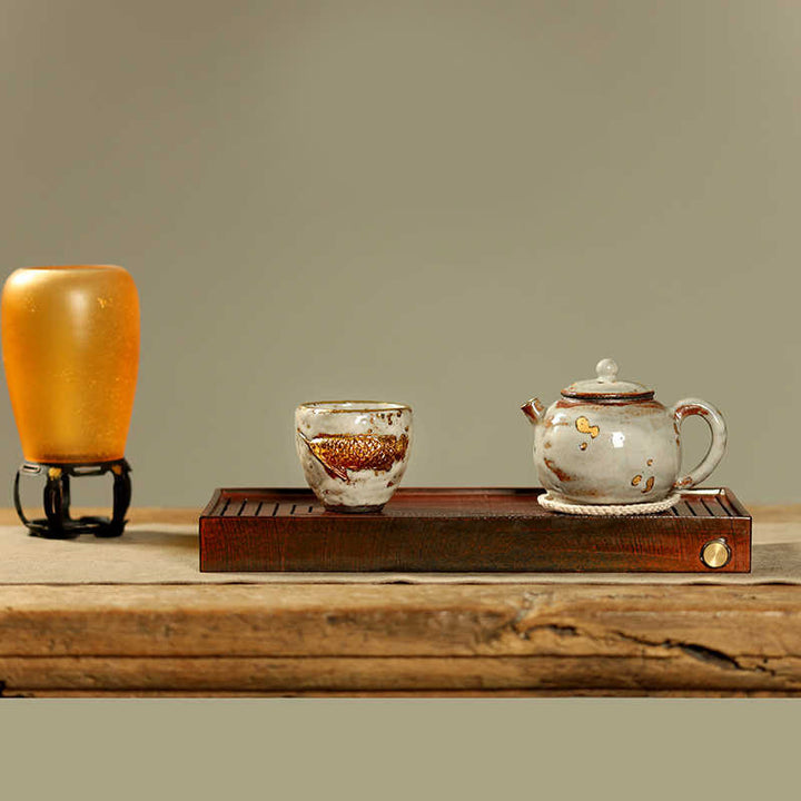 Buddha Stones Handgefertigte Teetasse aus Keramik mit goldenem Arowana-Koi-Fischmotiv, Kung-Fu-Teetasse/Teekanne - image 12