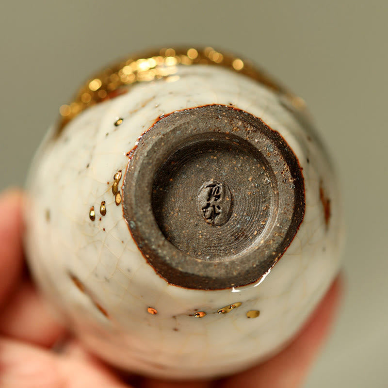 Buddha Stones Handgefertigte Teetasse aus Keramik mit goldenem Arowana-Koi-Fischmotiv, Kung-Fu-Teetasse/Teekanne - image 4