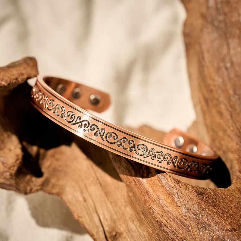 Buddha Stones Graviertes, gemustertes Kupferarmband mit offener Manschette - image 1