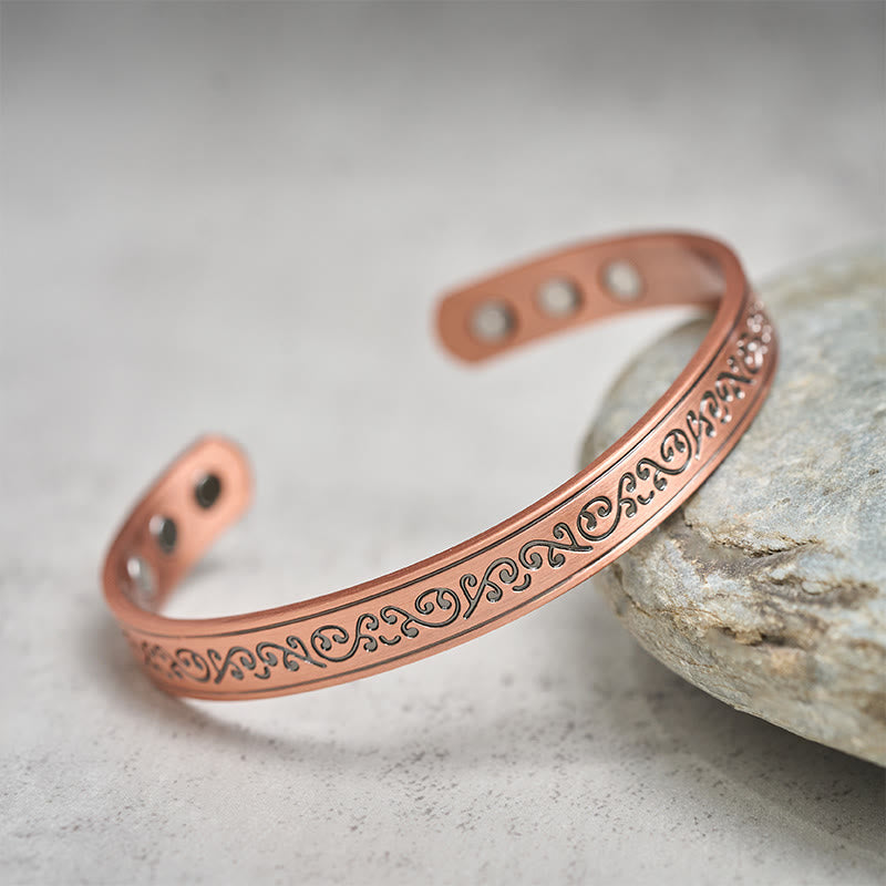 Buddha Stones Graviertes, gemustertes Kupferarmband mit offener Manschette - image 2