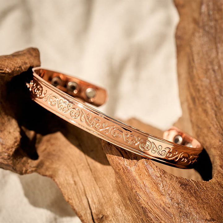 Buddha Stones Graviertes, gemustertes Kupferarmband mit offener Manschette - image 8