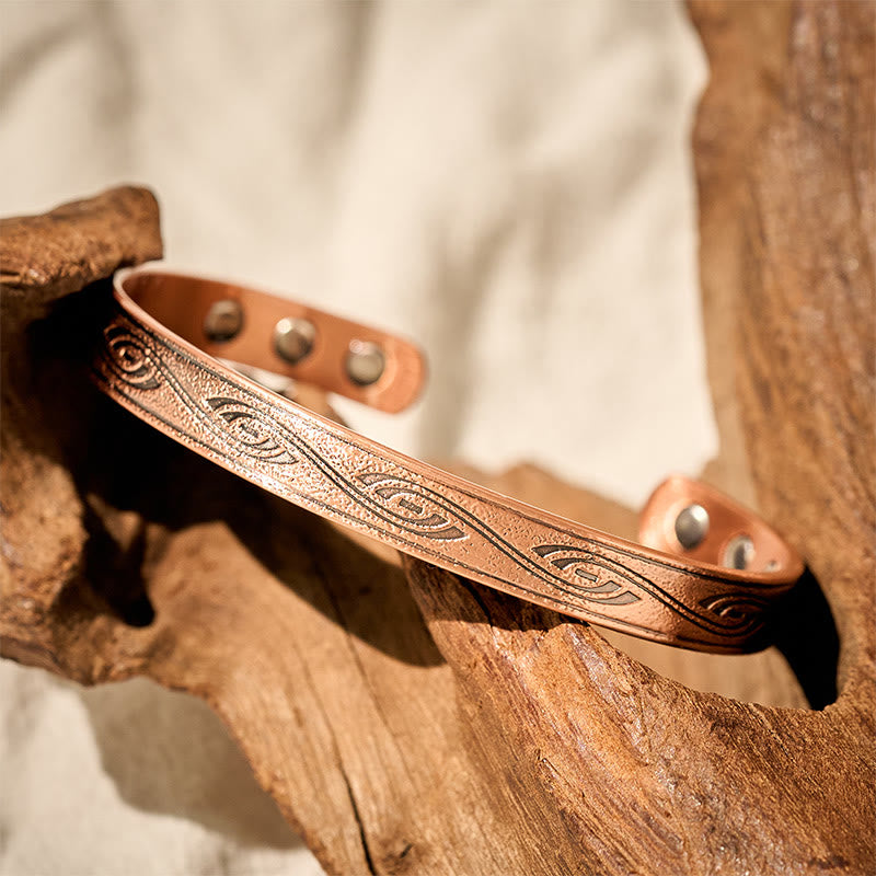 Buddha Stones Spiralmuster Kupfer Balance Offenes verstellbares Armband Armreif - image 1