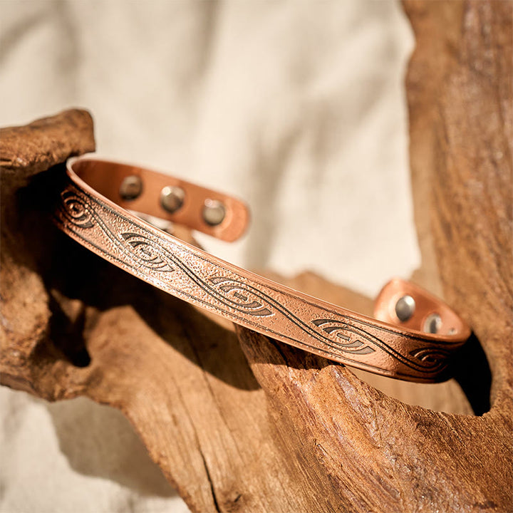 Buddha Stones Spiralmuster Kupfer Balance Offenes verstellbares Armband Armreif - image 1