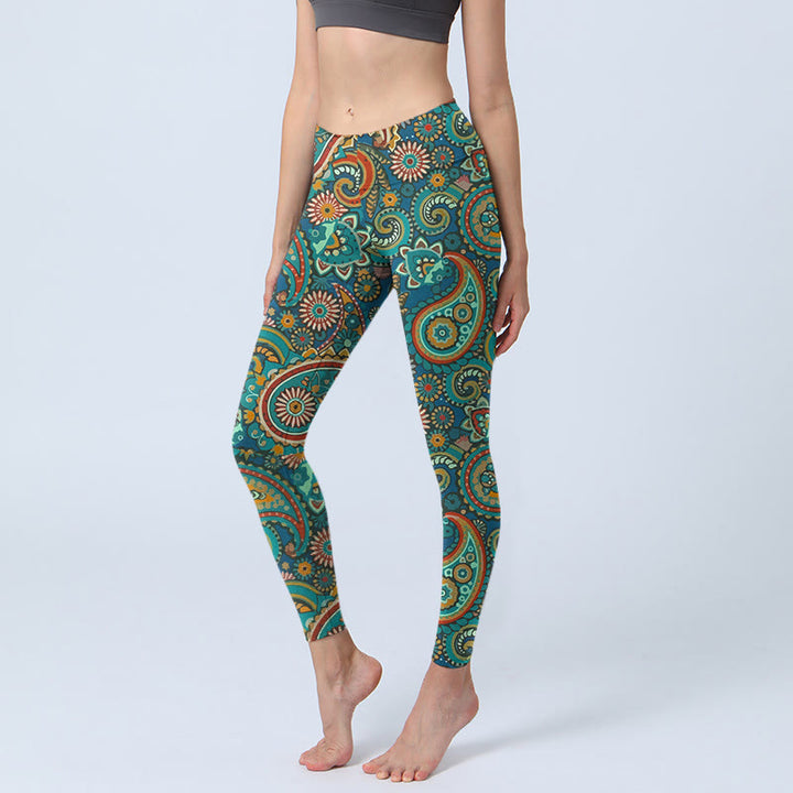 Buddha Stones Leggings mit Retro-Paisley-Muster, Damen-Yogahose - SteelBlue - US18, UK/AU22, EU50 (4XL) - image 0