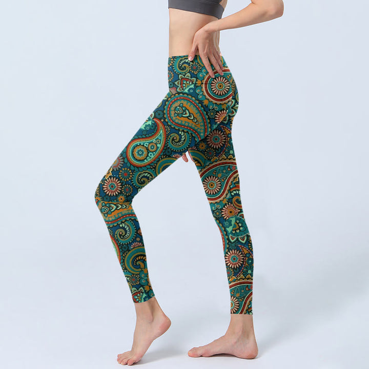 Buddha Stones Leggings mit Retro-Paisley-Muster, Damen-Yogahose - image 2
