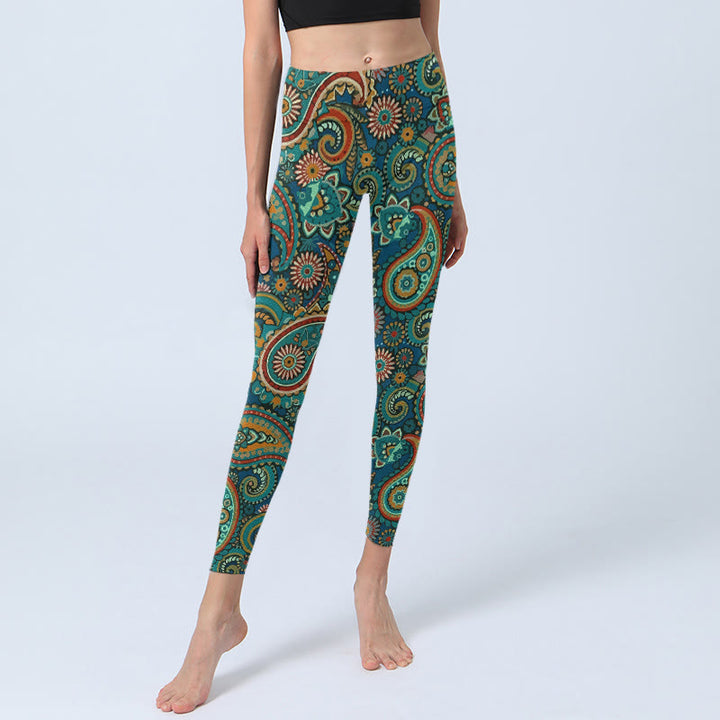 Buddha Stones Leggings mit Retro-Paisley-Muster, Damen-Yogahose - image 5