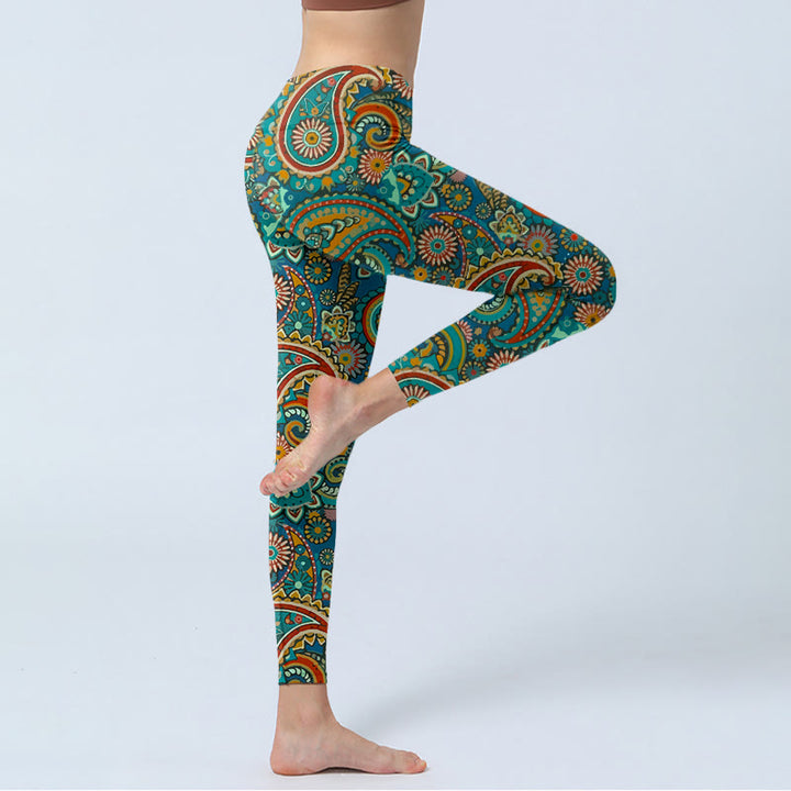 Buddha Stones Leggings mit Retro-Paisley-Muster, Damen-Yogahose - image 3
