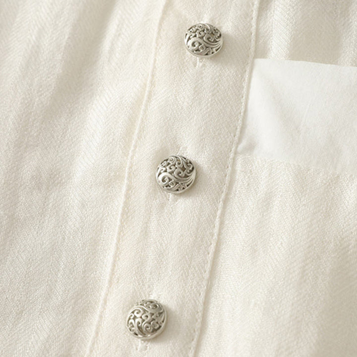 Buddha Stones Frühlingshaftes, schlichtes Baumwollhemd für Damen mit V-Ausschnitt und langen Ärmeln - image 11