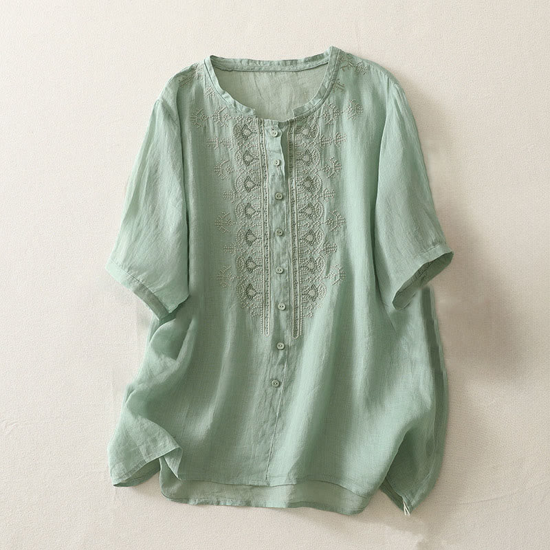 Buddha Stones Sommerliches Damen-Polyesterhemd mit Blumenmuster, Rundhalsausschnitt und kurzen Ärmeln, aus Polyester - Mittel-Aquamarin - US12, UK/AU16, EU44 (2XL) - image 10