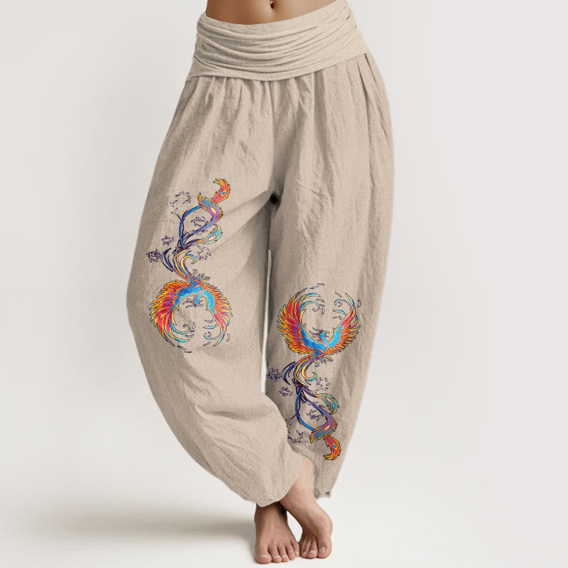 Buddha Stones Haremshose aus reiner Baumwolle mit wunderschönem Phönixmuster und elastischem Bund für Damen - Bräunen - US16, UK/AU20, EU48 (3XL) - image 11