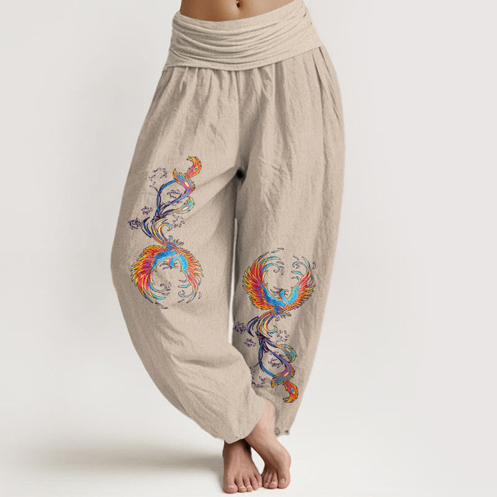 Buddha Stones Haremshose aus reiner Baumwolle mit wunderschönem Phönixmuster und elastischem Bund für Damen - Bräunen - US16, UK/AU20, EU48 (3XL) - image 11