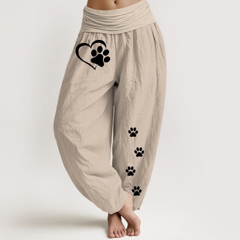 Buddha Stones Damen-Haremshose aus reiner Baumwolle mit schlichtem Katzenpfoten- und herzförmigem Muster sowie elastischem Bund. - Bräunen - US16, UK/AU20, EU48 (3XL) - image 0