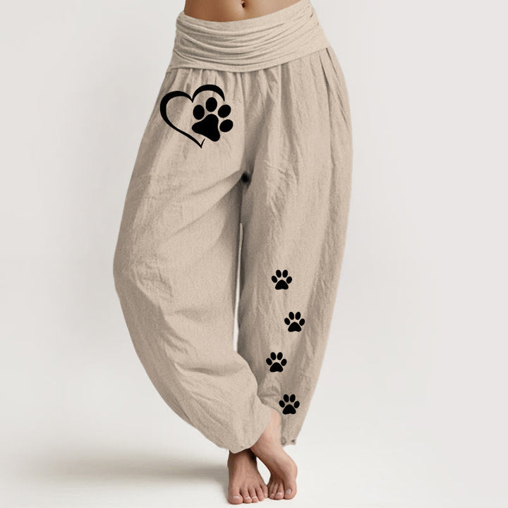 Buddha Stones Damen-Haremshose aus reiner Baumwolle mit schlichtem Katzenpfoten- und herzförmigem Muster sowie elastischem Bund. - Bräunen - US16, UK/AU20, EU48 (3XL) - image 0