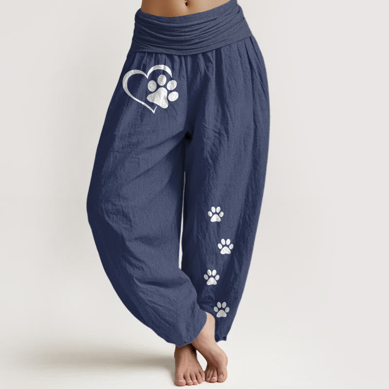 Buddha Stones Damen-Haremshose aus reiner Baumwolle mit schlichtem Katzenpfoten- und herzförmigem Muster sowie elastischem Bund. - Dunkelschieferblau - US16, UK/AU20, EU48 (3XL) - image 8