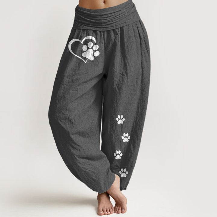 Buddha Stones Damen-Haremshose aus reiner Baumwolle mit schlichtem Katzenpfoten- und herzförmigem Muster sowie elastischem Bund. - DimGray - US16, UK/AU20, EU48 (3XL) - image 11