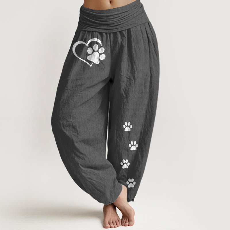 Buddha Stones Damen-Haremshose aus reiner Baumwolle mit schlichtem Katzenpfoten- und herzförmigem Muster sowie elastischem Bund. - DimGray - US16, UK/AU20, EU48 (3XL) - image 11