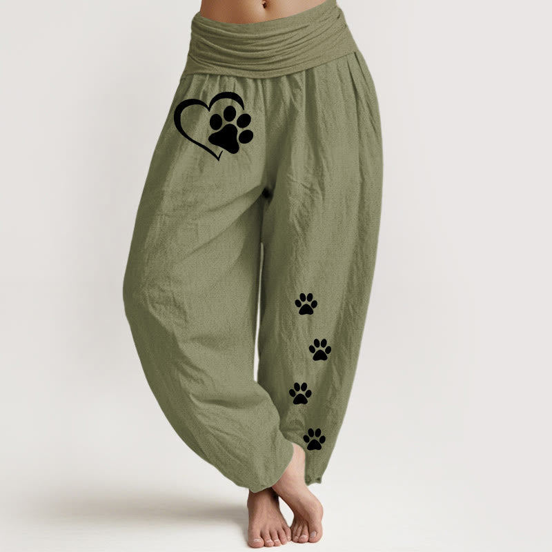Buddha Stones Damen-Haremshose aus reiner Baumwolle mit schlichtem Katzenpfoten- und herzförmigem Muster sowie elastischem Bund. - Olivgrün - US16, UK/AU20, EU48 (3XL) - image 14