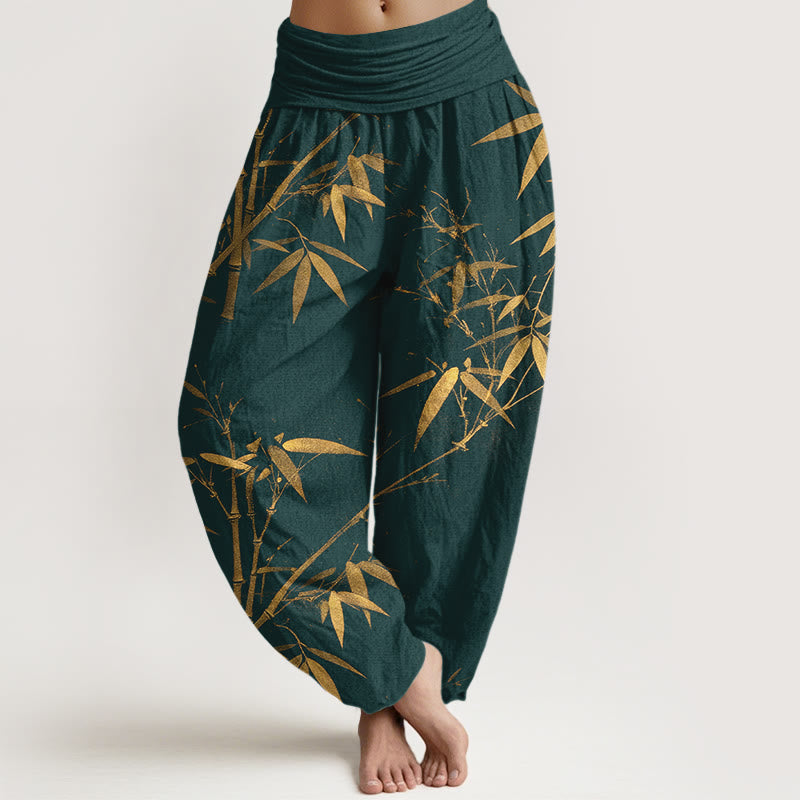 Buddha Stones Haremshose aus reiner Baumwolle mit klassischem Bambusmuster und elastischem Bund für Damen - Türkis - US16, UK/AU20, EU48 (3XL) - image 0