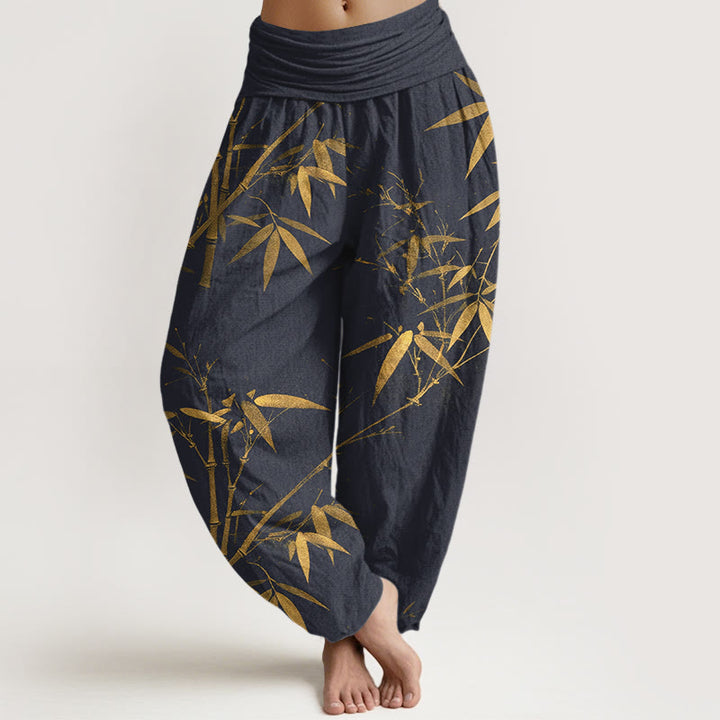 Buddha Stones Haremshose aus reiner Baumwolle mit klassischem Bambusmuster und elastischem Bund für Damen - Mitternachtsblau - US16, UK/AU20, EU48 (3XL) - image 5