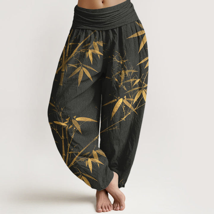 Buddha Stones Haremshose aus reiner Baumwolle mit klassischem Bambusmuster und elastischem Bund für Damen - Schwarz - US16, UK/AU20, EU48 (3XL) - image 8
