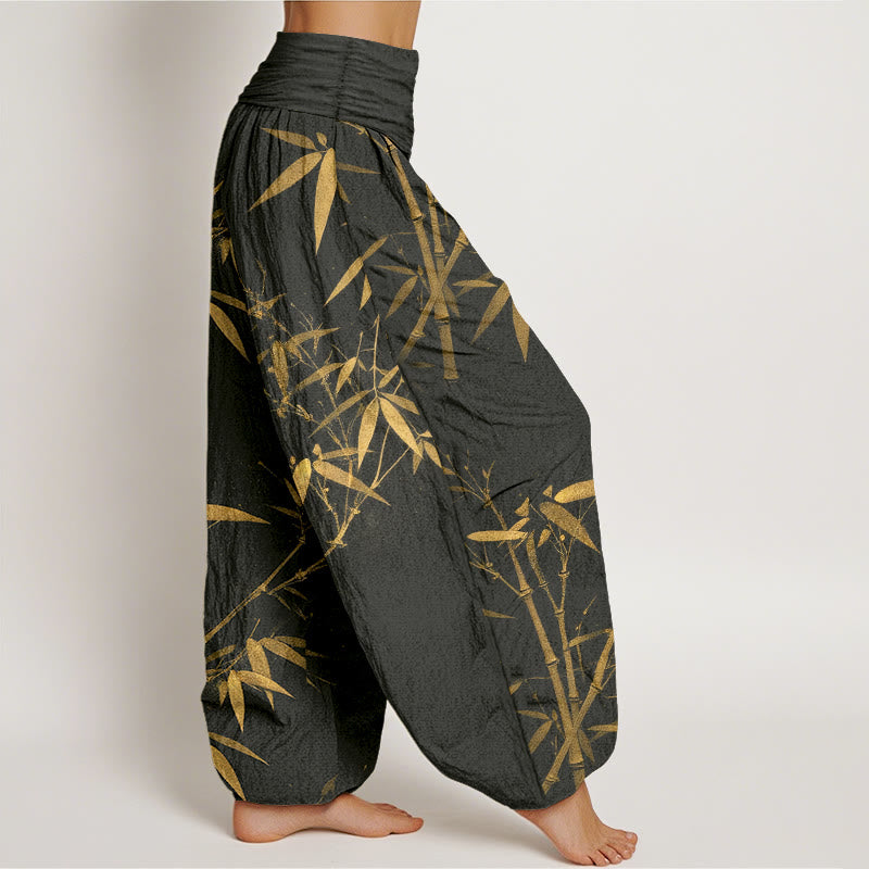 Buddha Stones Haremshose aus reiner Baumwolle mit klassischem Bambusmuster und elastischem Bund für Damen - image 10