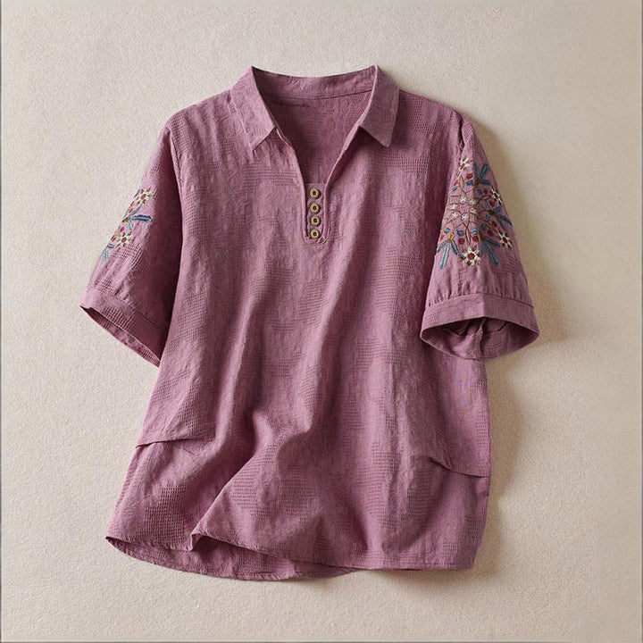 Lässiges Damen-T-Shirt mit Buddha Stones, floralem Muster und kurzen Ärmeln - Mittelgroße Orchidee - US12, UK/AU16, EU44 (3XL) - image 0