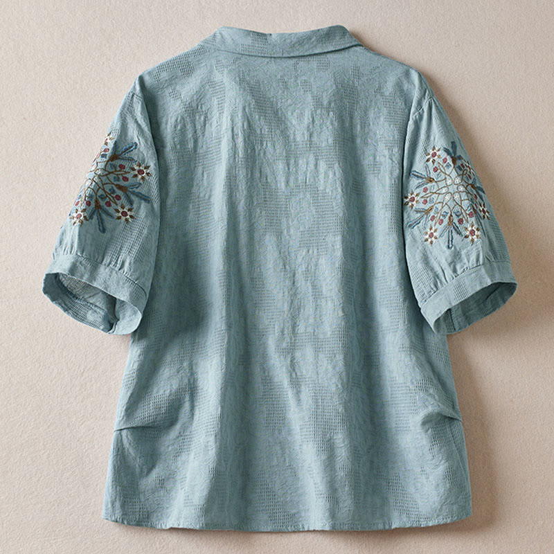 Lässiges Damen-T-Shirt mit Buddha Stones, floralem Muster und kurzen Ärmeln - image 9