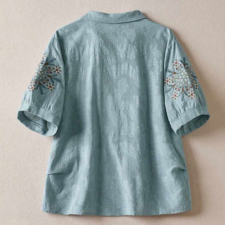 Lässiges Damen-T-Shirt mit Buddha Stones, floralem Muster und kurzen Ärmeln - image 9