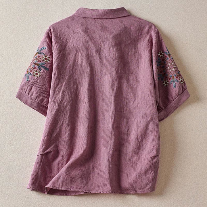 Lässiges Damen-T-Shirt mit Buddha Stones, floralem Muster und kurzen Ärmeln - image 1