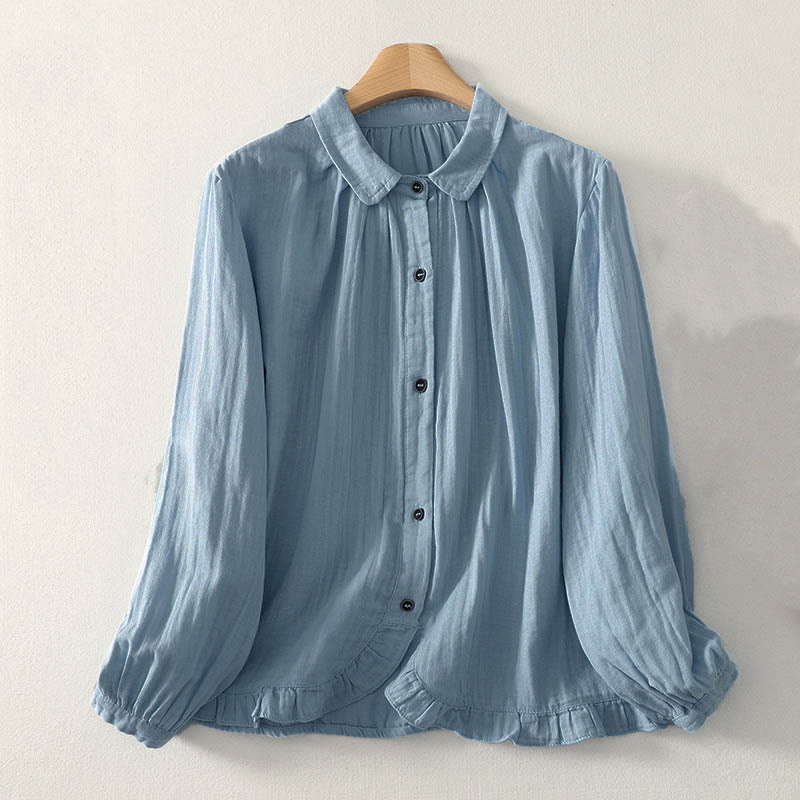 Buddha Stones Einfarbiges, langärmeliges Damen-Polyesterhemd mit Rundhalsausschnitt - Hellblau - US 8-10, UK/AU 12-14, EU 40-42 (2XL) - image 0