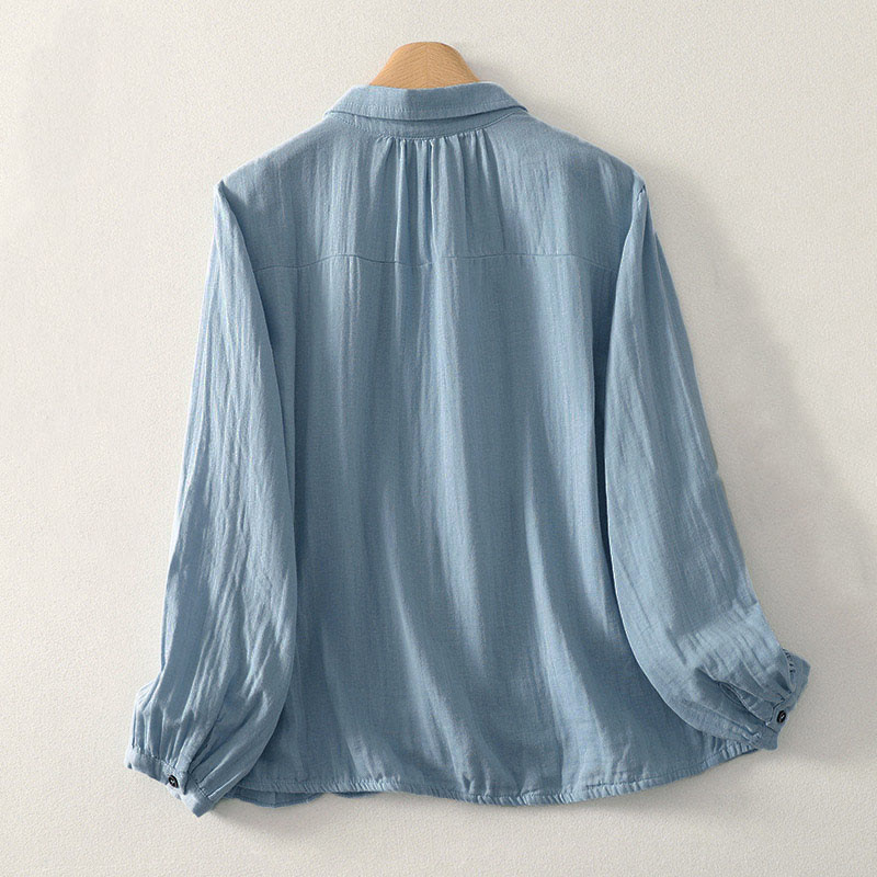 Buddha Stones Einfarbiges, langärmeliges Damen-Polyesterhemd mit Rundhalsausschnitt - image 1