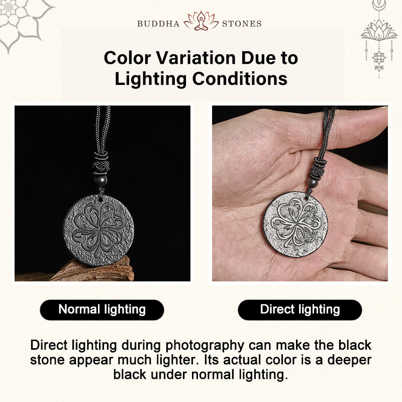 Buddha Stones -Halskette mit vierblättrigem Kleeblatt-Anhänger aus authentischem Schungit und Graphit. - image 4