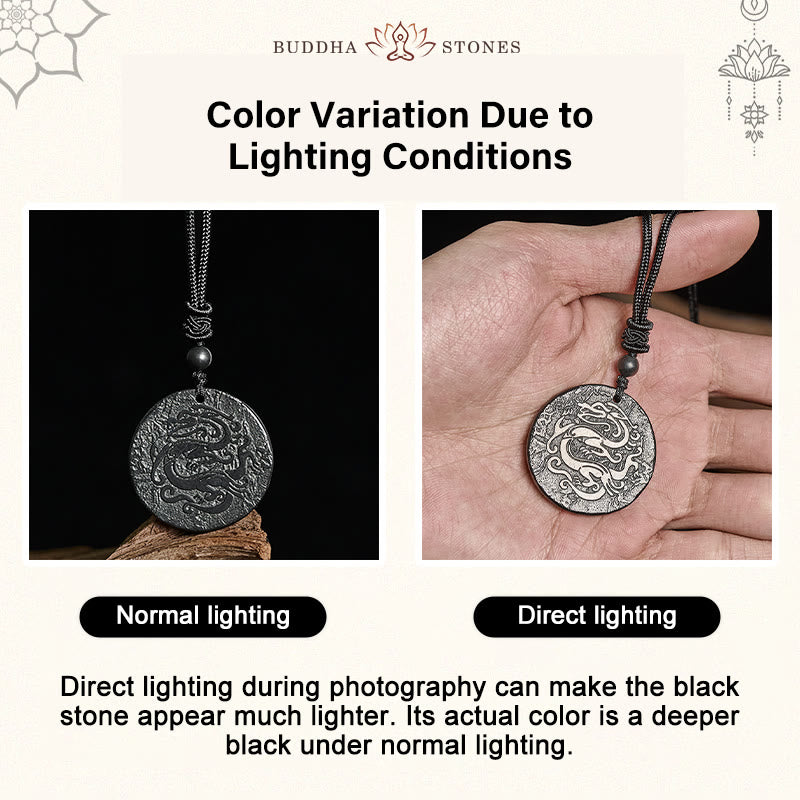 Buddha Stones -Halskette mit Drachenmotiv, authentischer Schungitstein, Anhänger für innere Stärke - image 4