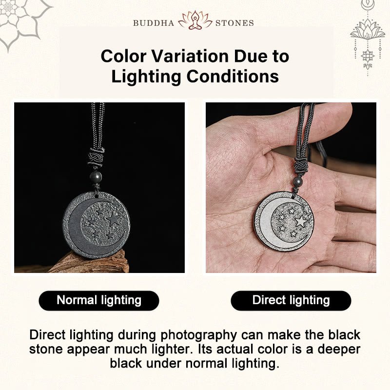 Buddha Stones -Mond-Stern-Runddesign-Anhänger aus authentischem Schungit zum Schutz der Halskette - image 4