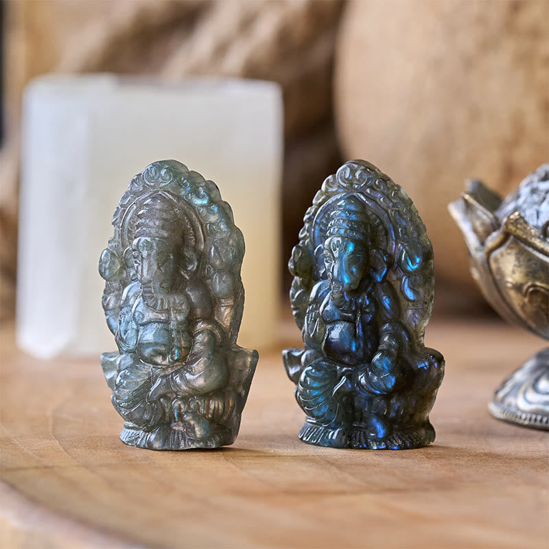 Buddha Stones Ganesh Ganpati Elefantenfigur Labradorit Heilstatue Heimdekoration - Ganesh 4,7 x 2,7 x 1,3 cm (Nur eine Dekoration) - image 0